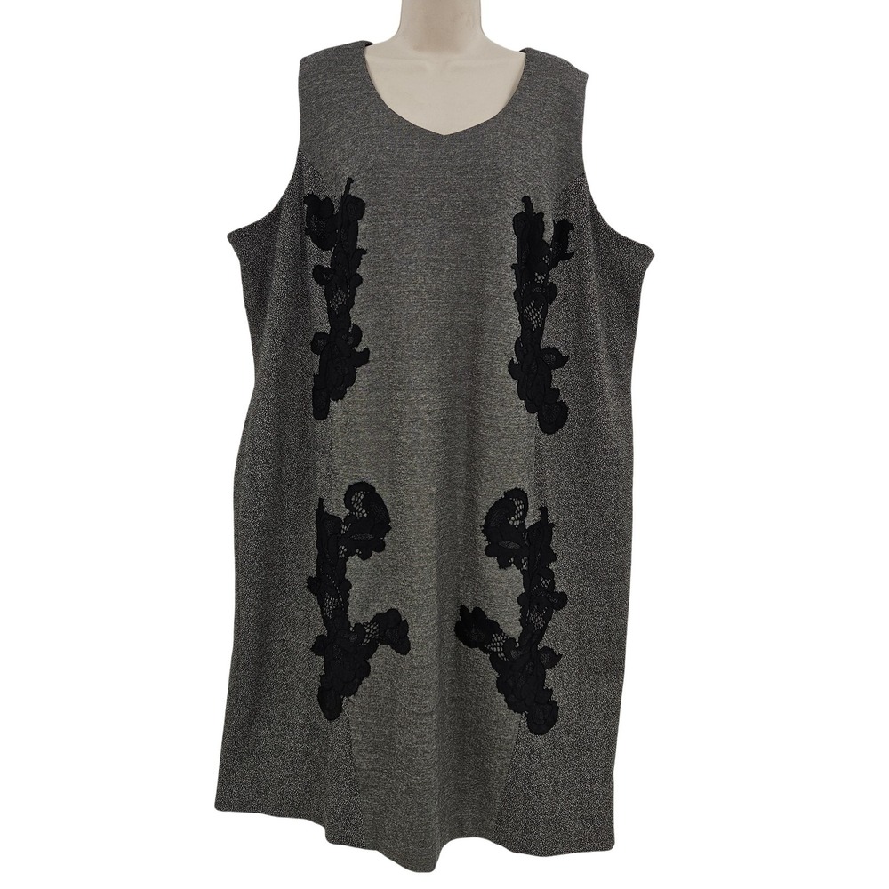 Catherines Dress Womens 3X 26/28W Gray Black Floral Lace Sleeveless Lined Career